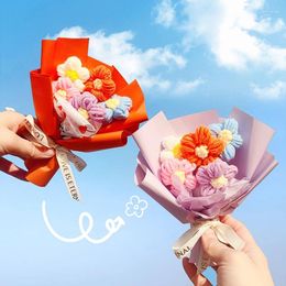 Decorative Flowers Puffs Finished Crochet Hand Knitted Flower Bouquets Woven Gerberas Handicraft Gift Valentine's Day Tejidas