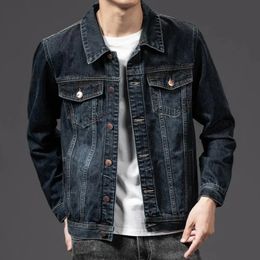 Men Denim Jacket Long Sleeves Multi Pockets Lapel Solid Color Single-breasted Cardigan Loose Korean Style Men Spring Fall Coat 240322