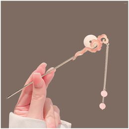 Hair Clips Barrettes Classic Stick Imitation Jade Hairpin Chinese Hanfu Accessories For Women Long Tassel Bun Jewelry Vintage Tiaras D Otnen