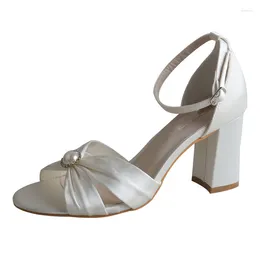 Sandals Wedopus Customised Ivory Ladies Chunky Heel Satin Bride Shoes With Big Pearls Orament