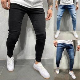 Men's Jeans Man Pants Retro Washing Zipper Stretch Casual Slim Fit Trousers Mens Plus Size Pencil Denim Skinny For Men