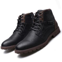 Boots Men's Boots 2023 Military Man Tactical Boots British Style Pu Material Lace Up Boots for Men Solid color Casual Shoes