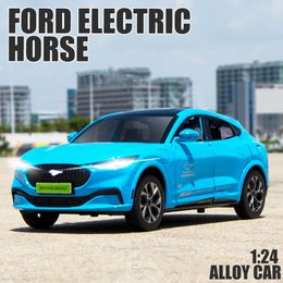 1:24 Ford Mustang Electric Horse Mach-E Alloy Sports Car Model Diecast Metal New Energy Car Model Sound and Light Kids Toys Gift