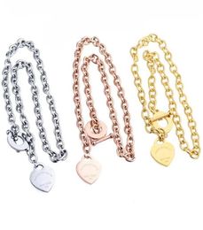 Newest T style design Chunky OT chains Heart charms pendant Necklace Titanium Steel gold silver15196289223869
