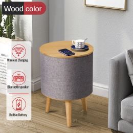 Speakers 100W Stereo Bluetooth Speaker Wood Portable Round Coffee Table Bedside Table Music Boombox With Phone Wireless Charging Speakers