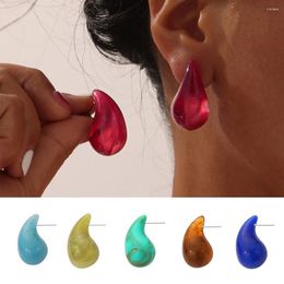 Hoop Earrings Chic Advanced Chubby Drop Stainless Steel Resin Shiny Surface Earring Smooth Touch Fashionable Geometric