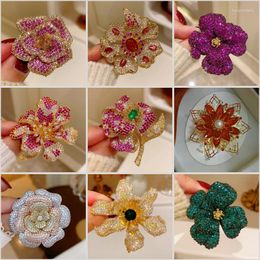 Brooches Retro Snowflake Rose Flower For Women Colourful Luxury Cubic Zirconia Suit Clothing Accessories Jewellery Pin Wedding Gift