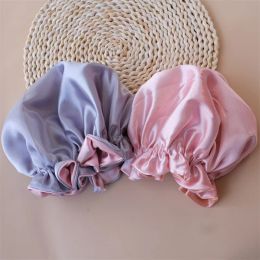 Solid Silk Kids Satin Bonnet Hair Caps Dubbelskikt Sleep Night Cap Baby Girls Night Turban Barn Solid Headwrap Sleep Bonnet