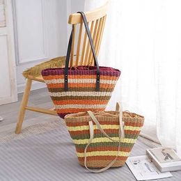 INS niche new single shoulder straw woven bag with large capacity portable woven tote bag summer seaside vacation bag 240402
