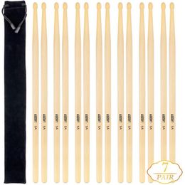 14 Packs 5A Natural Drumsticks Classic Professional Classic Maple Wooded Drumsticks Wood Tip Drumstick for Students Beginners