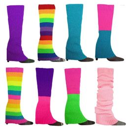 Women Socks 2024 Halloween 80s Neon Coloured Knit Ribbed Bright Footless Sock Punk Black Knee High Gothic Hip-hop