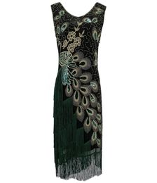 Plus Size Women 1920s Flapper Dress Vintage VNeck Sleeveless Peacock Embroidery Great Gatsby Dress Sequin Fringe Party Dress 21039431649