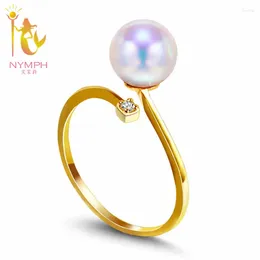 Cluster Rings NYMPH 18K Yellow Gold Ring Wedding Bands 8-9mm Round Natural Freshwater Pearl Fine Jewellery Classic Gift For Women R002