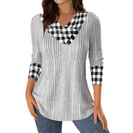Women's T Shirts Women S Casual Daily Long Sleeve Square Neck Dots Print Patchwork T-shirt Stylish Ladies Tops For Everyday Wear