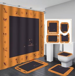 Foreign Trade Cross-Border Digital Printing Shower Curtain Floor Mat Combination Bathroom Mats Set American All-Match