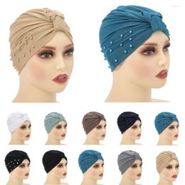 Ethnic Clothing Beaded Turban Knot Beanie Women Cancer Chemo Cap Muslim Inner Hat Islamic Hair Loss Headscarf Bonnet Stretch