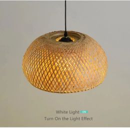 Rattan Bamboo Lantern Pendant Lamps Natural Retro Restaurant Hanging Light Hand-Woven Bamboo Lampshades E27 Lighting Fixtures