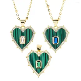 Pendant Necklaces Natural Chalchite Stone Heart Necklace Colourful CZ Gold Plated Link Chain Chokers For Women Gemstone Fashion Jewellery