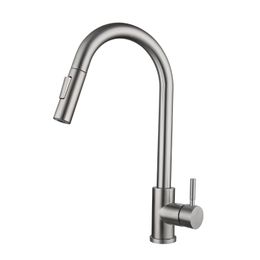 304 stainless steel kitchen pull-out faucet induction cold and hot telescopic wire drawing gold black touch faucet