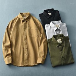 Men's Casual Shirts Cotton Washed Heavy Weight 2024 Spring Autumn Long Sleeve Tops European US Style Simple Loose Work