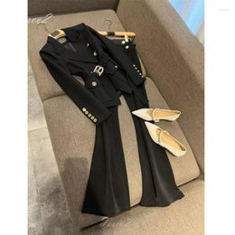 Women's Two Piece Pants Tesco Office Work Jacket Trousers For Women Suit Sets 2 Black Classic Double Breasted Blazer With Belt Slim Outfits