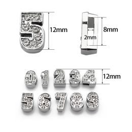 10Pcs/Lot 8mm Slider Crystal Numbers Charms For Bracelet Jewellery Making Chrome 0-9 Pet Collar DIY Wristband Keychain Belt