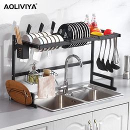 Kitchen Storage SH AOLIVIYA Dish Rack Sink Drain Black Double Layer Organiser