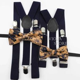 Fun Parent-child Suspender Wood Grain Bowtie Sets Kids Boy Girl Y-Back Braces Women Butterfly Belt Bow Tie Shirt Pants Accessory