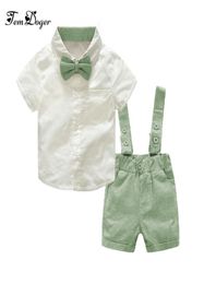 Tem Doger Bebê Menino Conjunto de Roupas 2018 Novo Verão Infantil Meninos Roupas Gravata Camisas Macacões 2 PCS Conjuntos de Roupas Bebes Cavalheiros Terno T1916377968