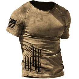 Vintage Summer T-shirts For Men US Flag 3D Printed Streetwear Polyester O-Neck Short Sleeve Loose Men Clothing Oversized T Shirt