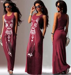 WholeVestidos New 2016 Cat Printed Maxi Dress Summer Women Dress elbise Bodycon Dress Vestido Plus Size Women Clothing Dresse3492089