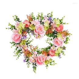 Decorative Flowers Rose Wreath Artificial Flower Blossom Garlands Floral Wedding Decor Pink