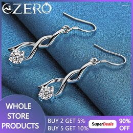 Dangle Earrings 925 Sterling Silver Double Line Surround Zircon Long Drop For Woman Wedding Party Accessories Fashion Jewelry
