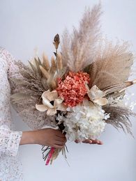 Decorative Flowers Dried Flower Bridal Wedding Bouquets Dry Palm Leaf Pampas Grass Tail Eternal Hydrangea Room Decor Christmas