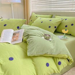 Bedding Sets Wash Pad Fresh Green Polka Dots Set Soft Duvet Cover For Kids And Adults Pillowcase Home Textiles Four-Piece