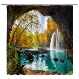 Shower Curtains Fall Waterfall Curtain Sunset Forest Nature Landscaping Landscape Landscapes Bathroom Decorations