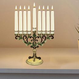 Candle Holders European Style Metal Candlestick Ornaments Jewish Retro Enamel Colored Nine Head Lampstand Religious Handicrafts Banquet