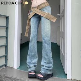 Women's Jeans REDDACHiC Vintage Low Waist Flare For Women Canvas Cross-over Belts Denim Bootcut Pants Trousers 90s Retro Y2k Streetwear