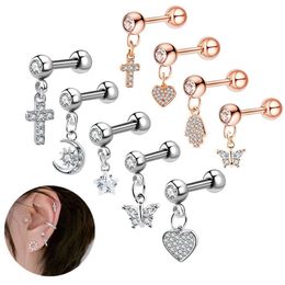 1pcs Cross Ear Tragus Piercing Earring Stud Barbell Crystal Cartilage Stud Earring Helix Piercing Daith Jewellery Rook Conch Stud