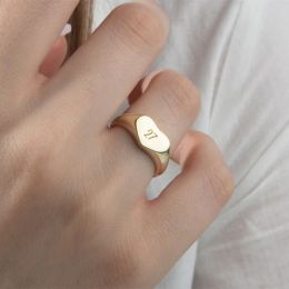 Earrings Personalised Heart Signet Ring Gold Heart Name Ring Minimalist Jewellery Engraved Letter Anillos Sier Stainless Steel Bijoux