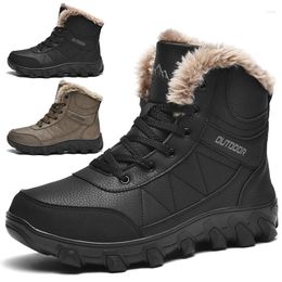 Fitness Shoes Winter Plus Velvet Men Boots Leather Waterproof Hiking Snow Outdoor Hunting Fishing Travel Sports