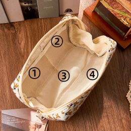 Floral Corduroy Cosmetic Bag for Women Girl Zipper Brush Makeup Bags Pouchs Student Vintage Style Pencil Case Storage Bags