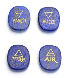 Set of 4 Small Size Chakra Healing Crystal Engraved Reiki 4 Elemental of Earth Water Air Fire Palm Stone with a Pouch5183857