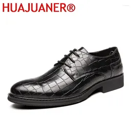 Casual Shoes Oxford Leather Men Lace-up Solid Crocodile Pattern Derby Formal Business Pointed Toe Shoe Spring Autumn