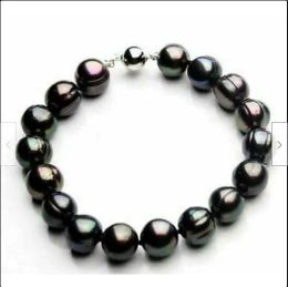Bangles Beautiful AAA+ 1012mm South Sea Genuine Black Baroque Pearl Bracelet 8Inch