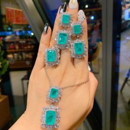 2023 NEW 925 Sterling Silver Paraiba Necklace Netlace Ring حلق للنساء حفل زفاف فاخر