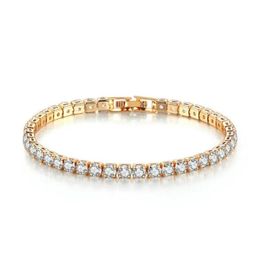 Charm Bracelets 4Mm Hip Hop Zircon Bracelet For Men Rock Crystal Chain Women Gold Colour Rhinestone Jewellery Wholesale Drop Delivery Dhdbv