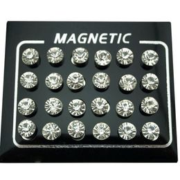 REGELIN 12 Pair lot 4 5 6 7mm Round Crystal Rhinestone Magnet Stud Earring Puck Women Mens Magnetic Fake Ear Plug Jewelry244u