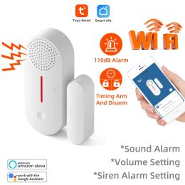 Control Tuya Wifi Door Window Sensor Door Opening Detector Sound Alarm Timed Arm and Disarm Home Security Protection Smart Life App