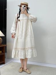 Casual Dresses Mori Female Sweet Embroidery Cotton Long Sleeve Dress Fairy Princess